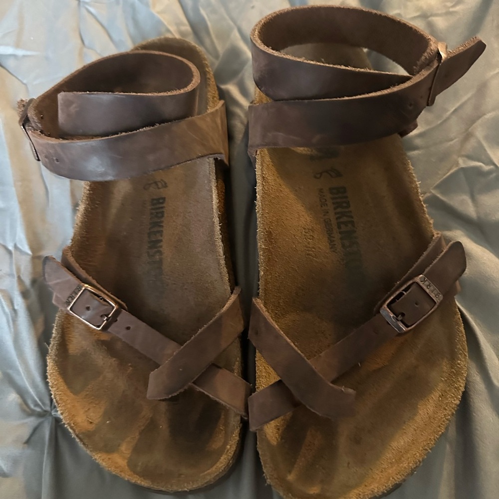 Birkenstock Brown Leather Strappy Ankle Sandals